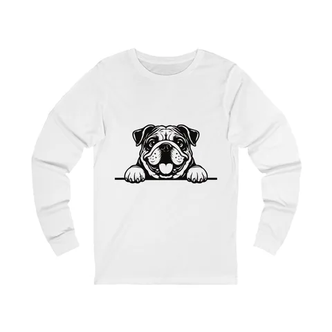 Peeking Bulldog on Unisex Jersey Long Sleeve Tee