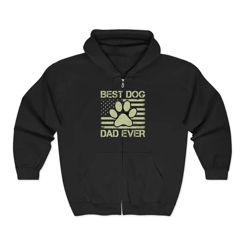 Best Dog Dad Ever Flag Paw on Unisex Heavy Blend™ Full Zip Hooded Sweatshirt